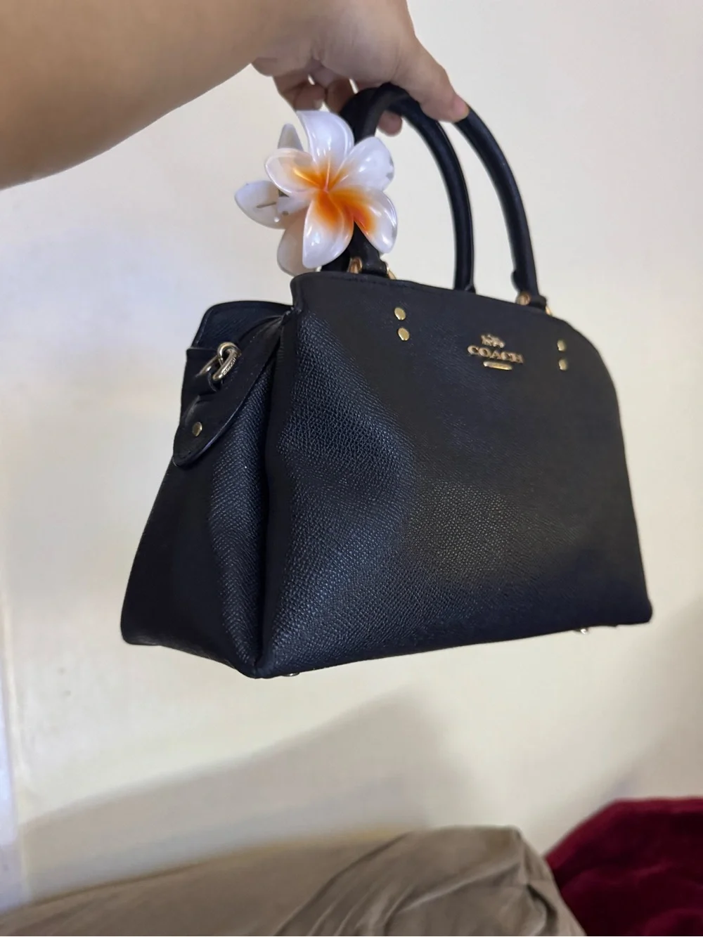 Coach Black Leather Dome Satchel with Gold Hardware